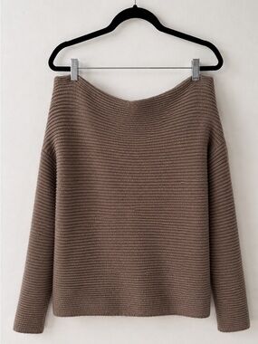 Treasure & Bond Ribbed Off Shoulder Sweater, Brown Taupe, Size Medium